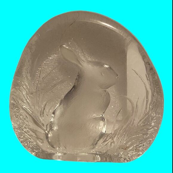 Rabbit Paperweight Etched Crystal Signed By Mats Jonasson Vintage - Picture 2 of 12